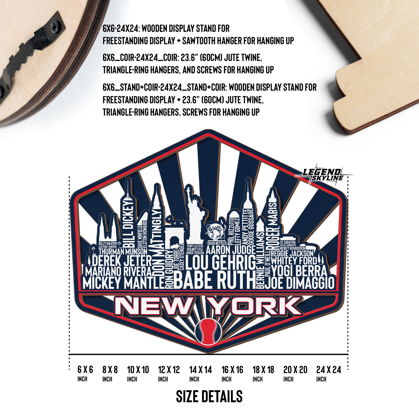 New York Baseball Greatest Of All Time Legend Team Wood Sign New York City Skyline Gift Decor