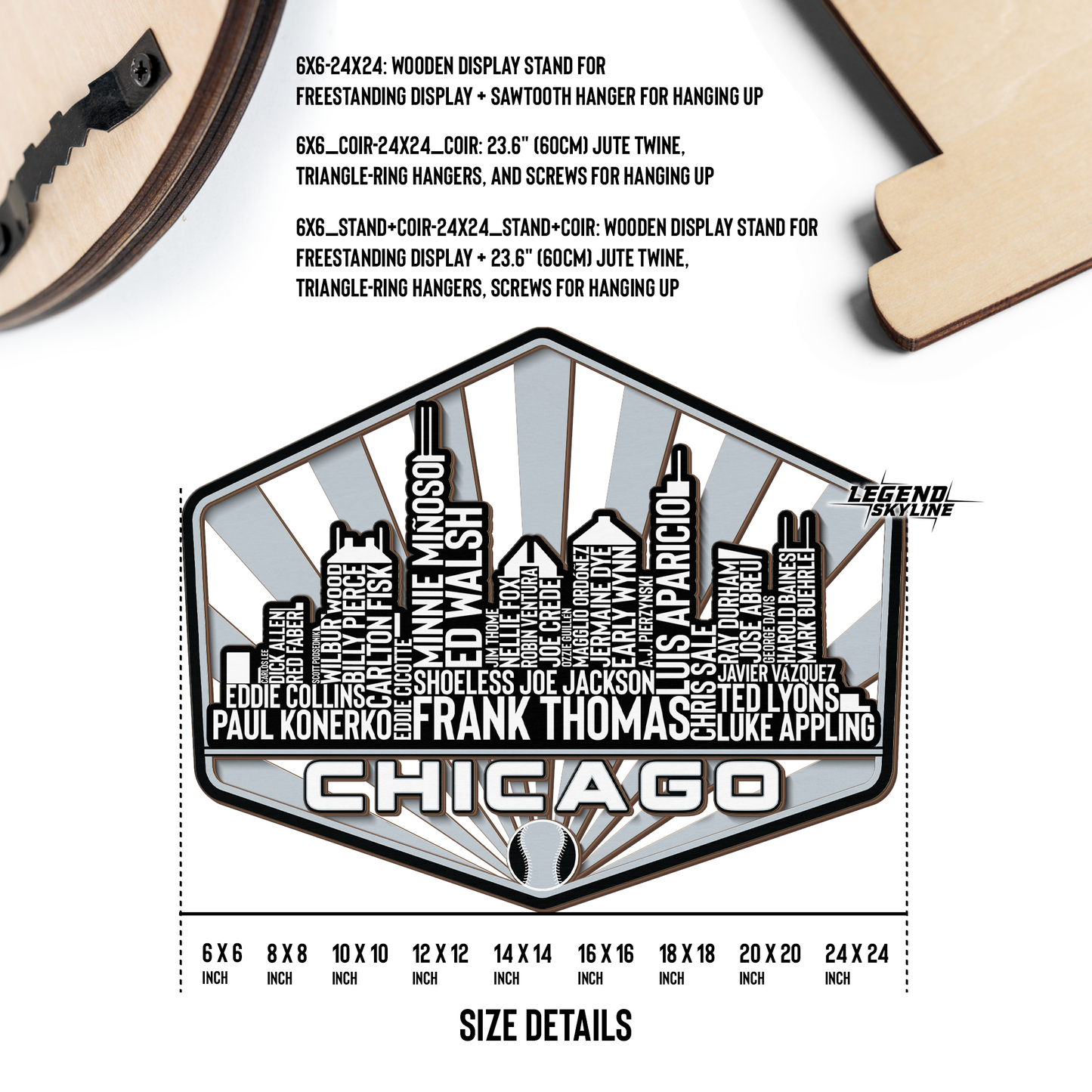 Chicago Baseball Greatest Of All Time Legend Team Wood Sign Chicago City Skyline Gift Decor