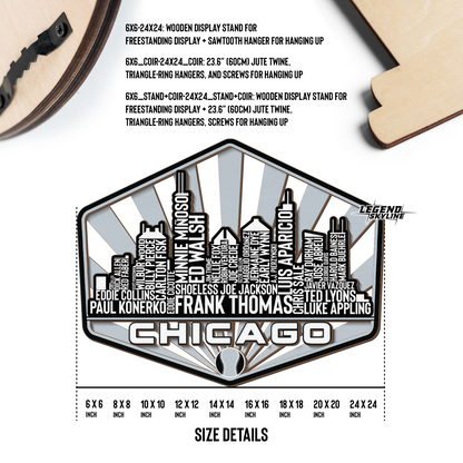 Chicago Baseball Greatest Of All Time Legend Team Wood Sign Chicago City Skyline Gift Decor