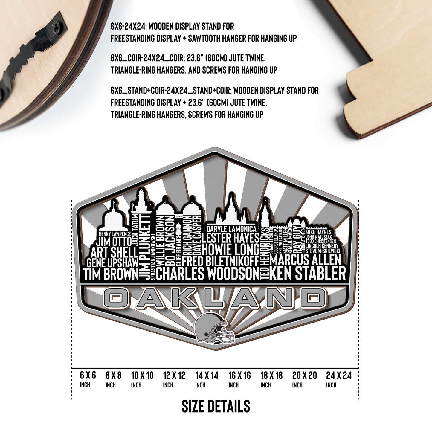 Oakland Football Greatest Of All Time Legend Team Wood Sign Oakland City Skyline Gift Decor