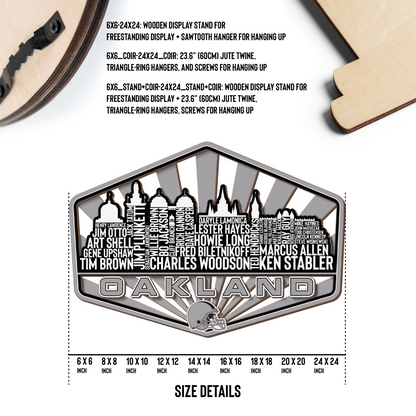 Oakland Football Greatest Of All Time Legend Team Wood Sign Oakland City Skyline Gift Decor