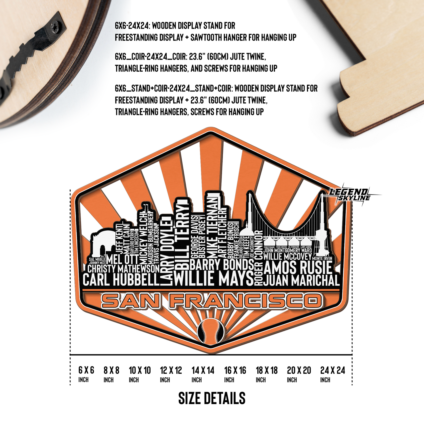San Francisco Baseball Greatest Of All Time Legend Team Wood Sign San Francisco City Skyline Gift Decor