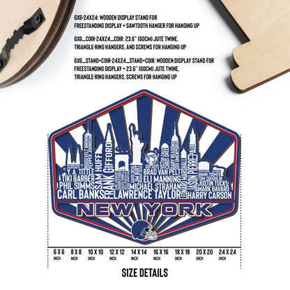 New York Football Greatest Of All Time Legend Team Wood Sign New York City Skyline Gift Decor