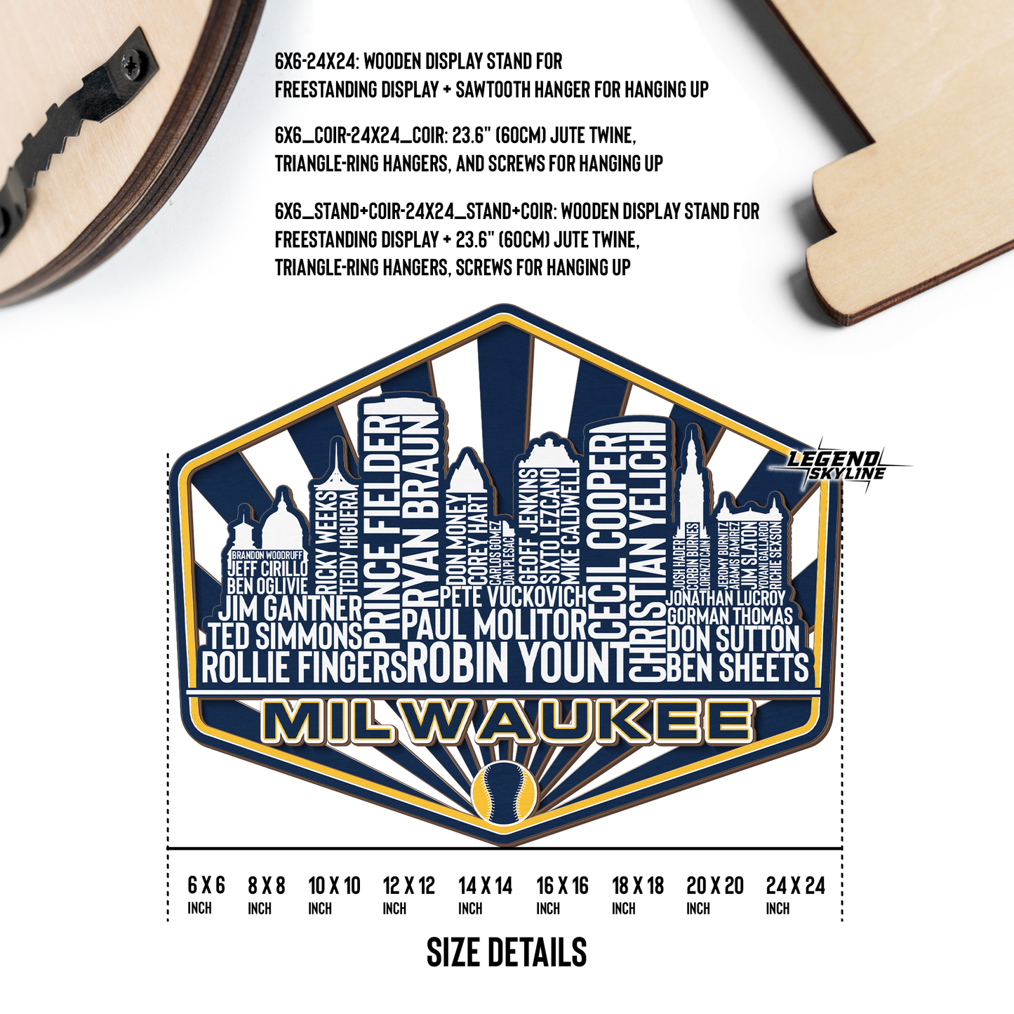 Milwaukee Baseball Greatest Of All Time Legend Team Wood Sign Milwaukee City Skyline Gift Decor