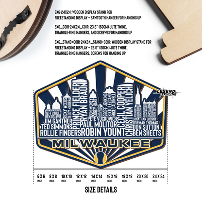 Milwaukee Baseball Greatest Of All Time Legend Team Wood Sign Milwaukee City Skyline Gift Decor