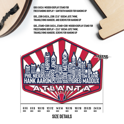Atlanta Baseball Greatest Of All Time Legend Team Wood Sign Atlanta City Skyline Gift Decor