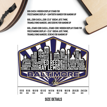 Baltimore Football Greatest Of All Time Legend Team Wood Sign Baltimore City Skyline Gift Decor