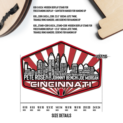 Cincinnati Baseball Greatest Of All Time Legend Team Wood Sign Cincinnati City Skyline Gift Decor