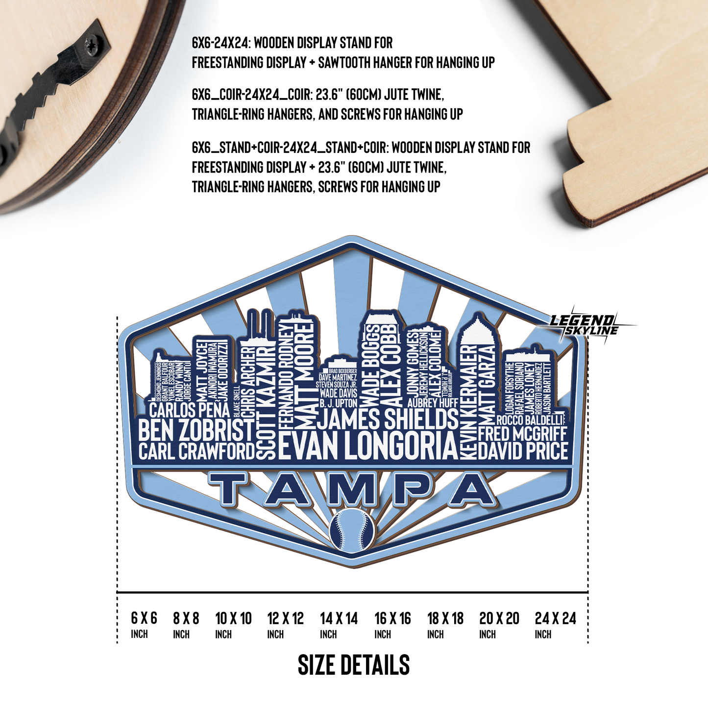 Tampa Bay Baseball Greatest Of All Time Legend Team Wood Sign Tampa City Skyline Gift Decor
