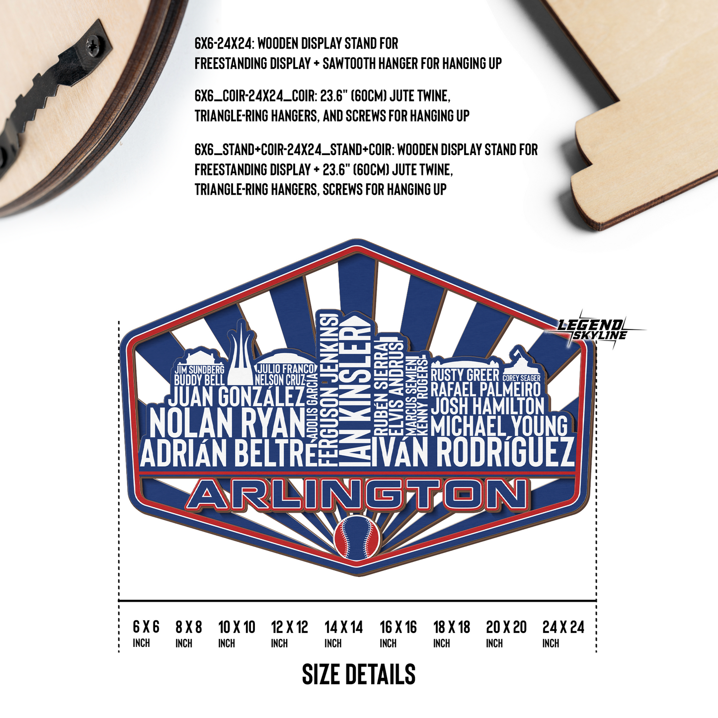 Arlington Baseball Greatest Of All Time Legend Team Wood Sign Arlington City Skyline Gift Decor