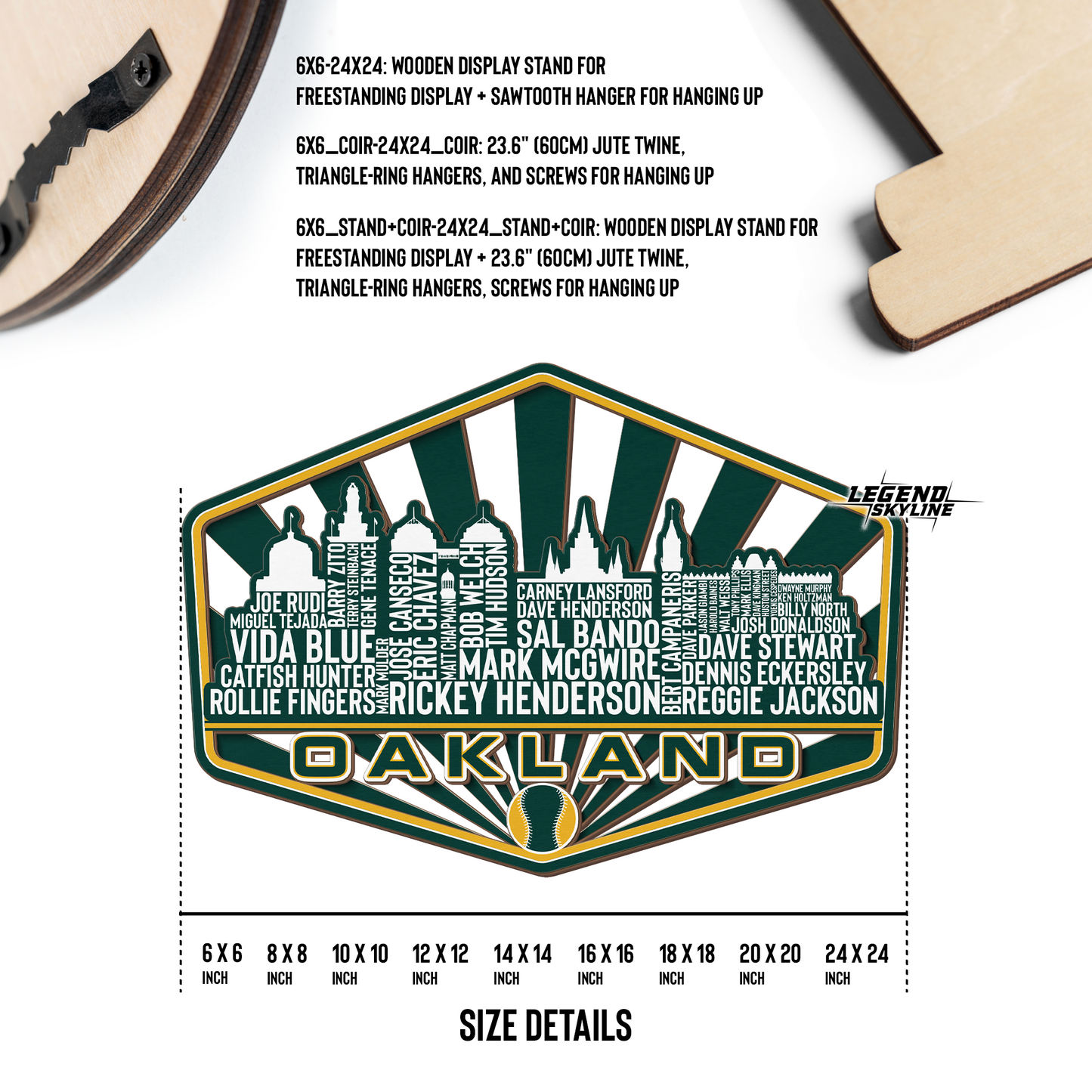 Oakland Baseball Greatest Of All Time Legend Team Wood Sign Oakland City Skyline Gift Decor