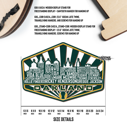 Oakland Baseball Greatest Of All Time Legend Team Wood Sign Oakland City Skyline Gift Decor