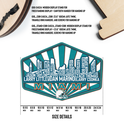 Miami Football Greatest Of All Time Legend Team Wood Sign Miami City Skyline Gift Decor