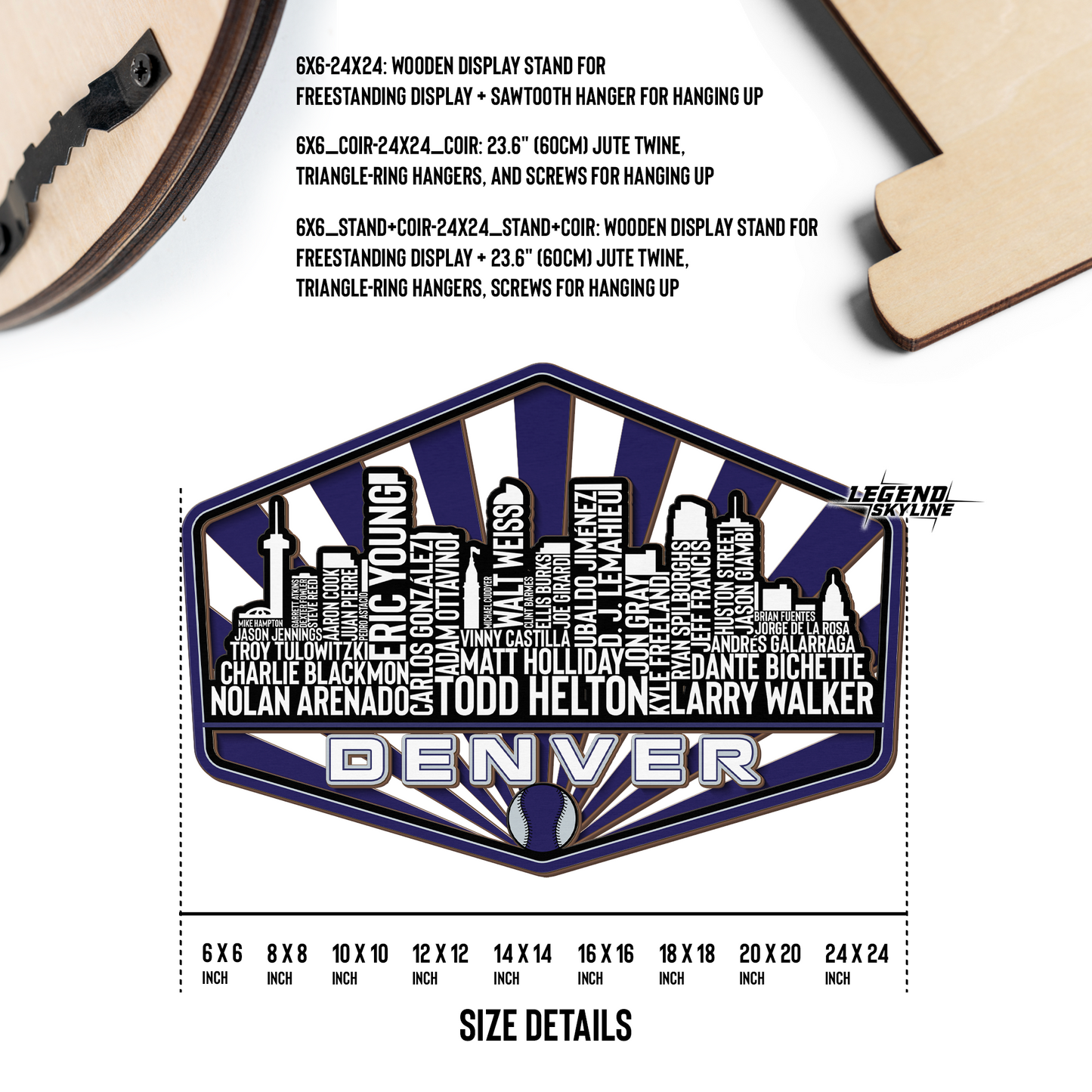 Colorado Baseball Greatest Of All Time Legend Team Wood Sign Denver City Skyline Gift Decor