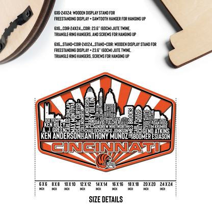 Cincinnati Football Greatest Of All Time Legend Team Wood Sign Cincinnati City Skyline Gift Decor