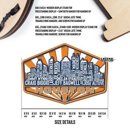 Houston Baseball Greatest Of All Time Legend Team Wood Sign Houston City Skyline Gift Decor