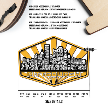 Pittsburgh Baseball Greatest Of All Time Legend Team Wood Sign Pittsburgh City Skyline Gift Decor