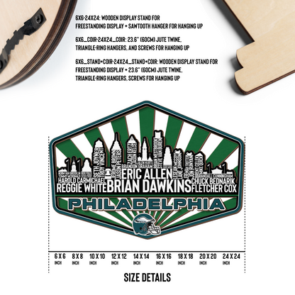 Philadelphia Football Greatest Of All Time Legend Team Wood Sign Philadelphia City Skyline Gift Decor
