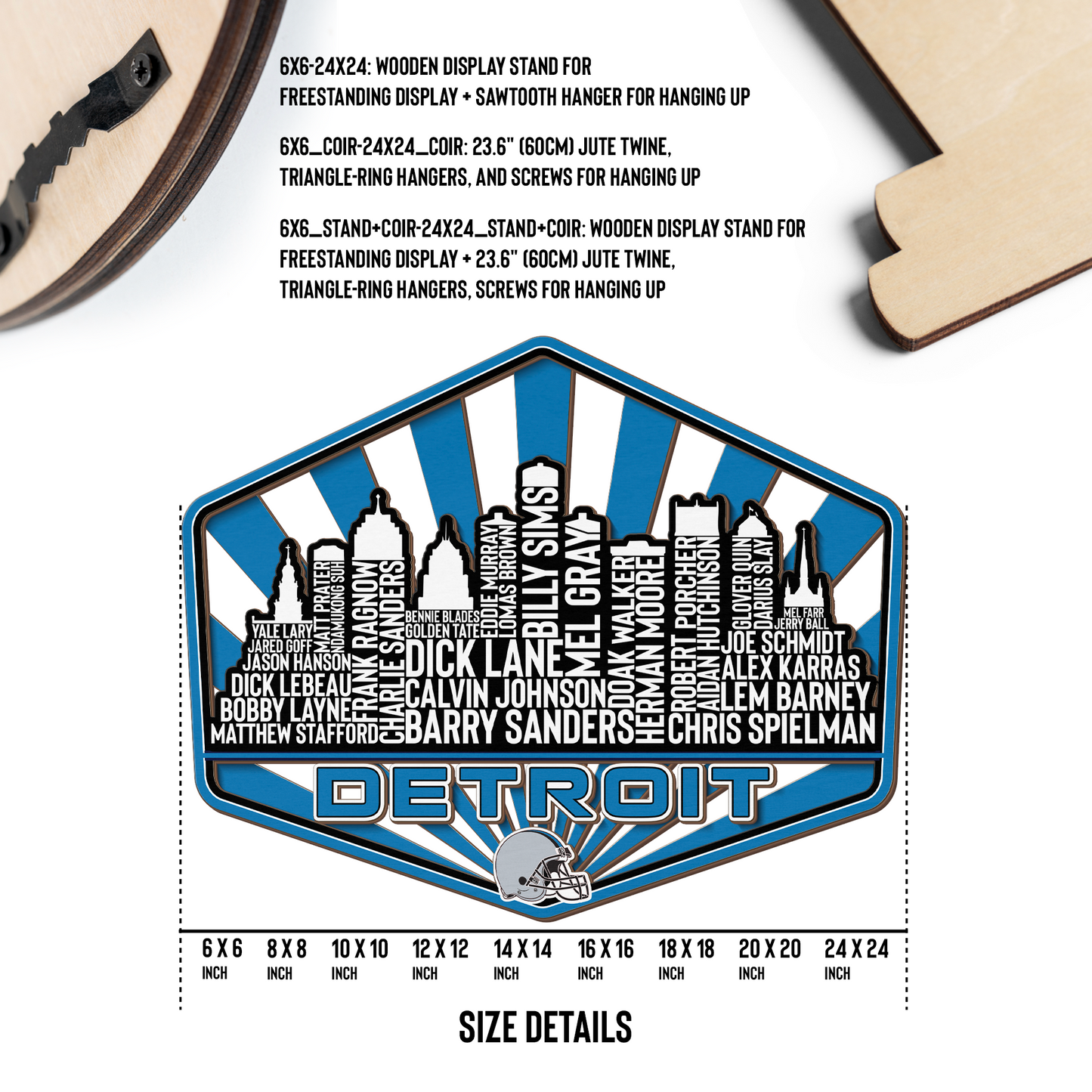 Detroit Football Greatest Of All Time Legend Team Wood Sign Detroit City Skyline Gift Decor