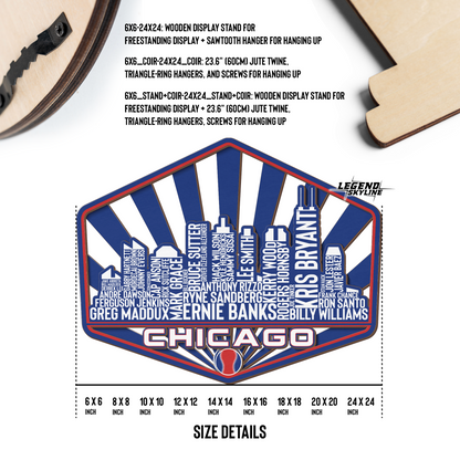 Chicago Baseball Greatest Of All Time Legend Team Wood Sign Chicago City Skyline Gift Decor