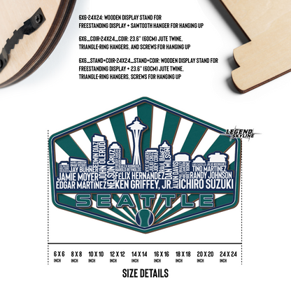 Seattle Baseball Greatest Of All Time Legend Team Wood Sign Seattle City Skyline Gift Decor