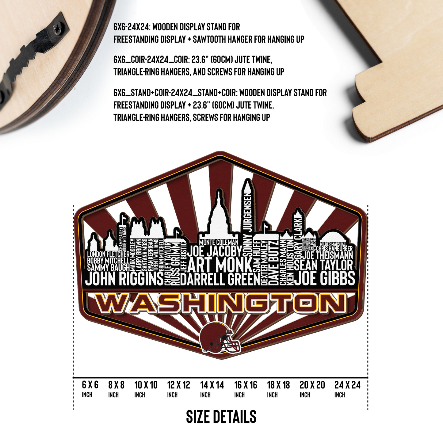 Washington Football Greatest Of All Time Legend Team Wood Sign Washington City Skyline Gift Decor