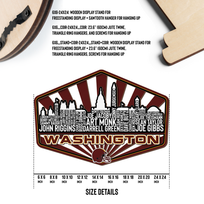 Washington Football Greatest Of All Time Legend Team Wood Sign Washington City Skyline Gift Decor
