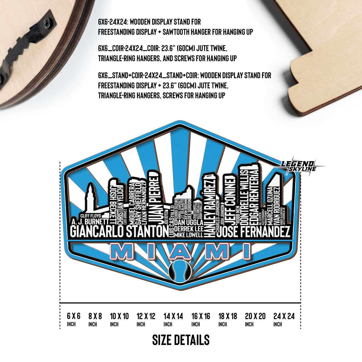 Miami Baseball Greatest Of All Time Legend Team Wood Sign Miami City Skyline Gift Decor