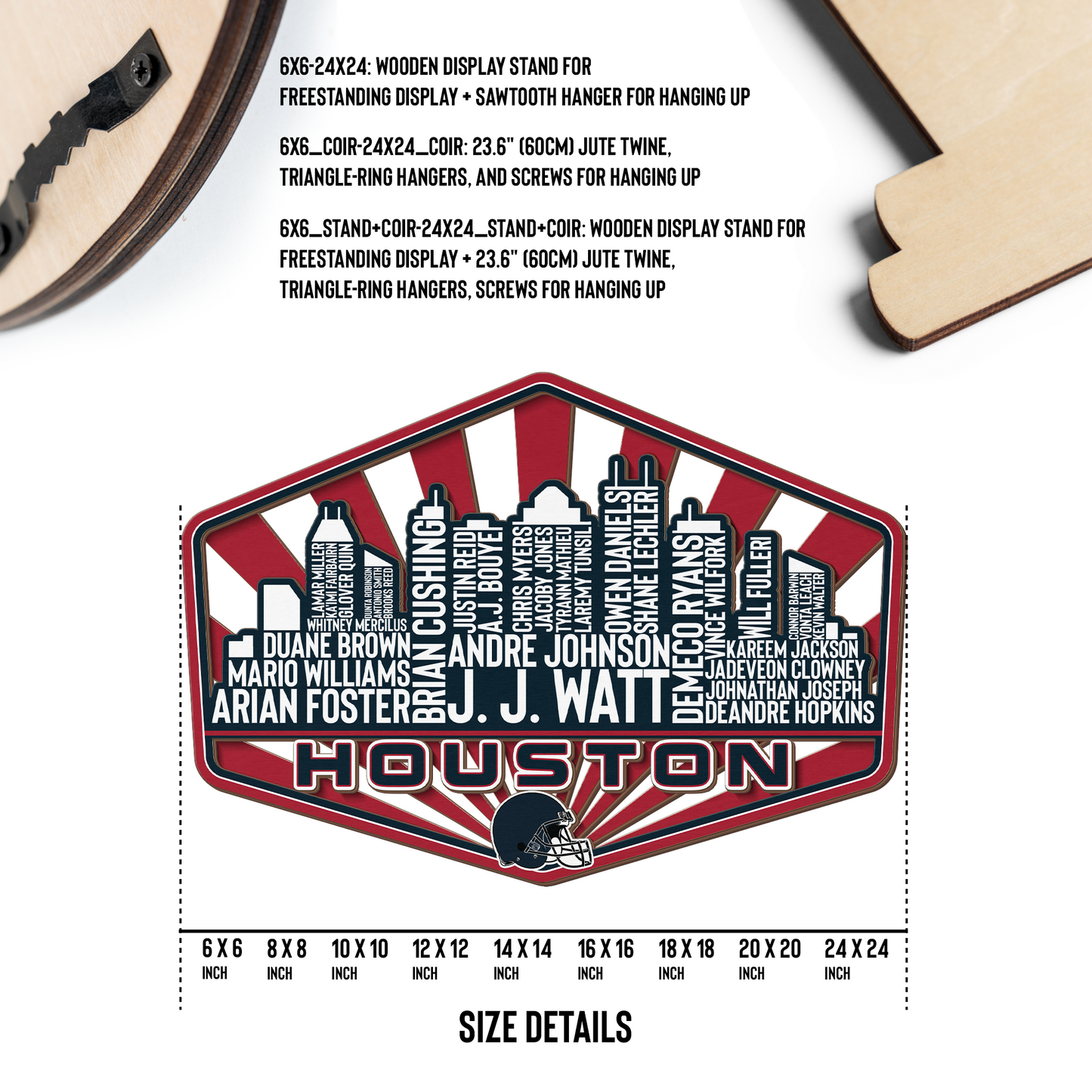 Houston Football Greatest Of All Time Legend Team Wood Sign Houston City Skyline Gift Decor