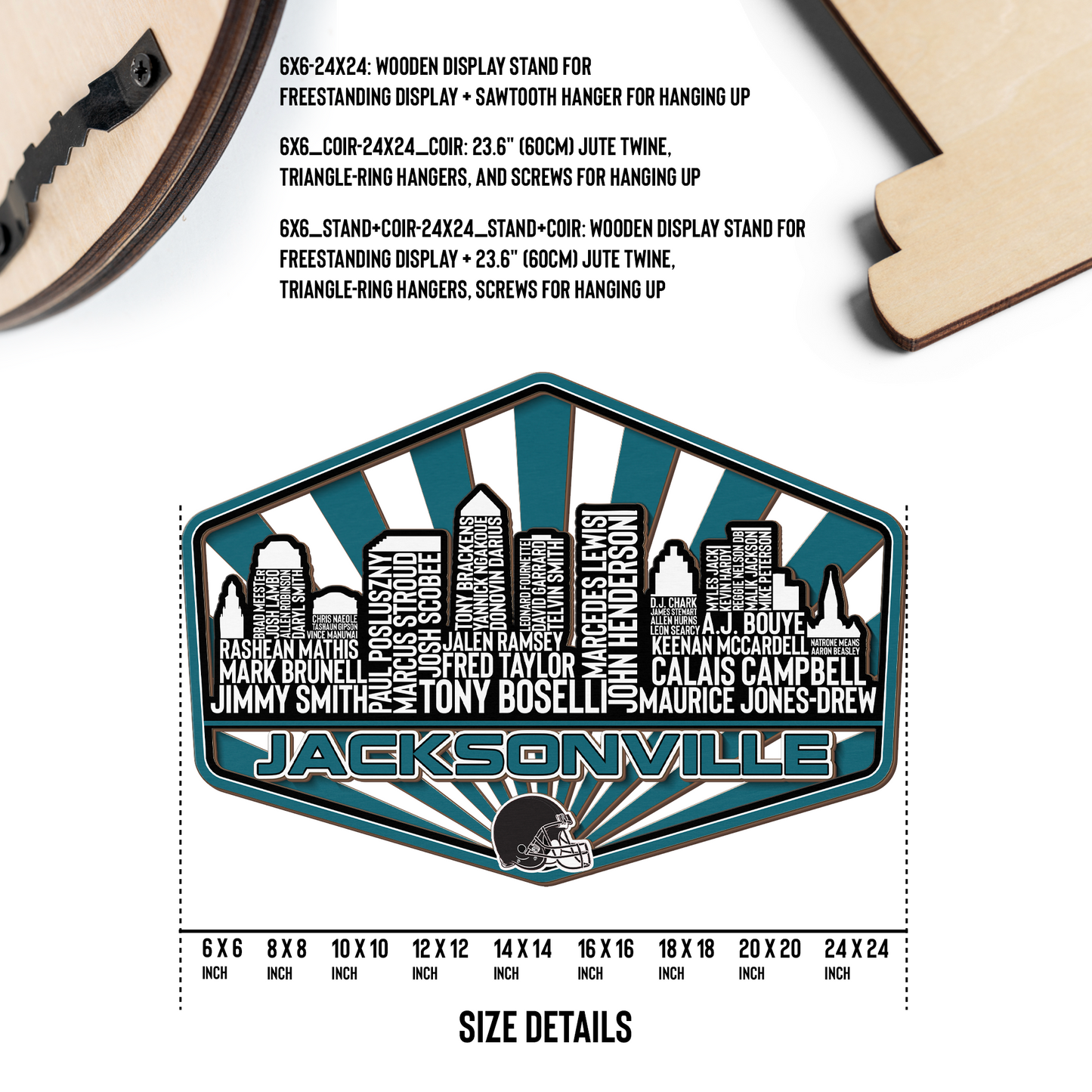 Jacksonville Football Greatest Of All Time Legend Team Wood Sign Jacksonville City Skyline Gift Decor