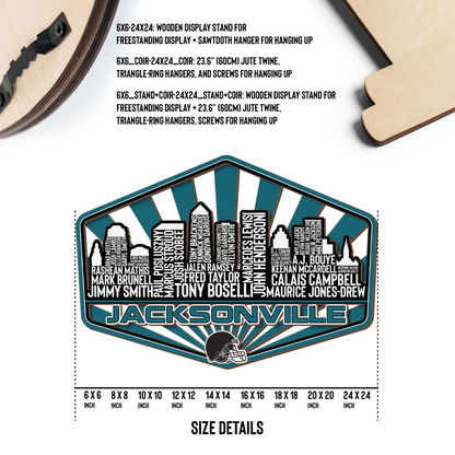 Jacksonville Football Greatest Of All Time Legend Team Wood Sign Jacksonville City Skyline Gift Decor